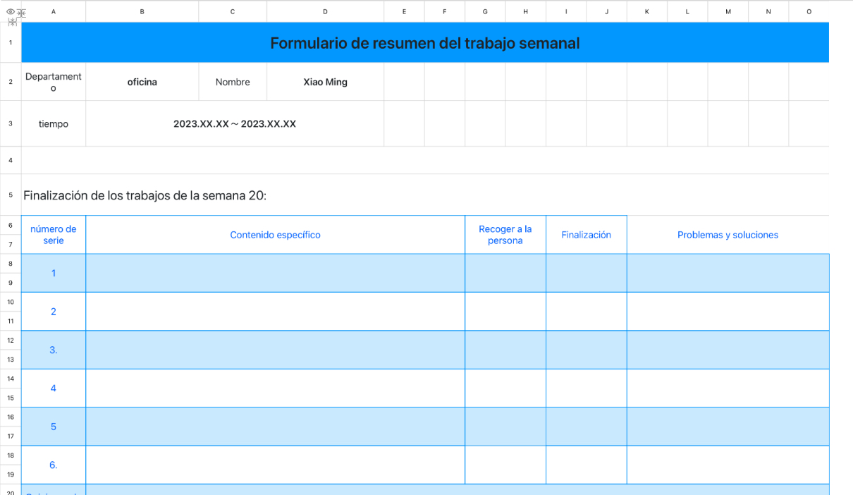 Formulario de resumen del trabajo semanal